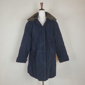 ISPO Leather Coat Womens Small Black Suede‎ Faux Fur Leopard Collar Removable